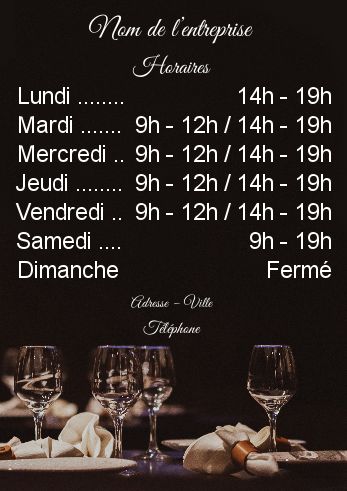 Affiche Commerce Restaurant Horaire Table à imprimer