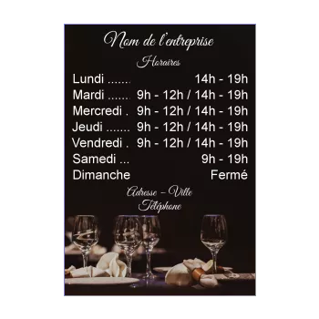 affiche commerce restaurant horaire table verre noir 