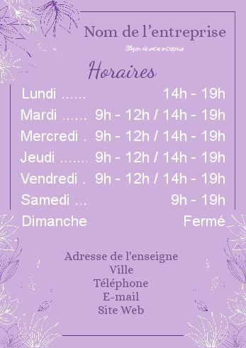 Affiche Commerce Restaurant Spa Horaire à imprimer