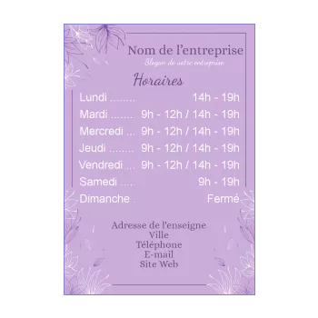 affiche commerce spa horaire fleur mauve zen 