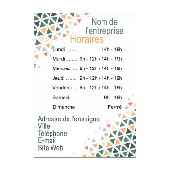 affiche commerce restaurant horaire orange vert 