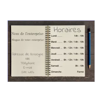 affiche cahier commerce restaurant crayon horaire bois gris 