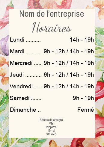 Affiche Commerce Restaurant Horaire Legume à imprimer