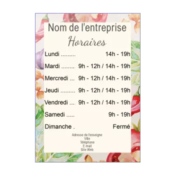 affiche commerce restaurant horaire legume pastel 