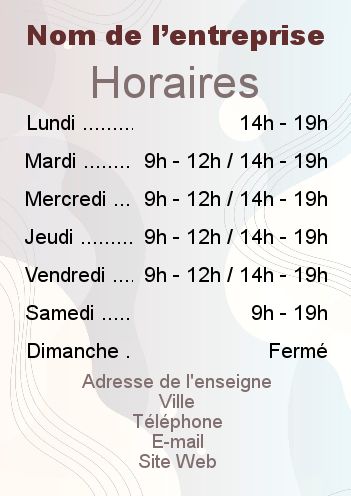 Affiche Commerce Restaurant Horaire Abstrait gratuit à imprimer