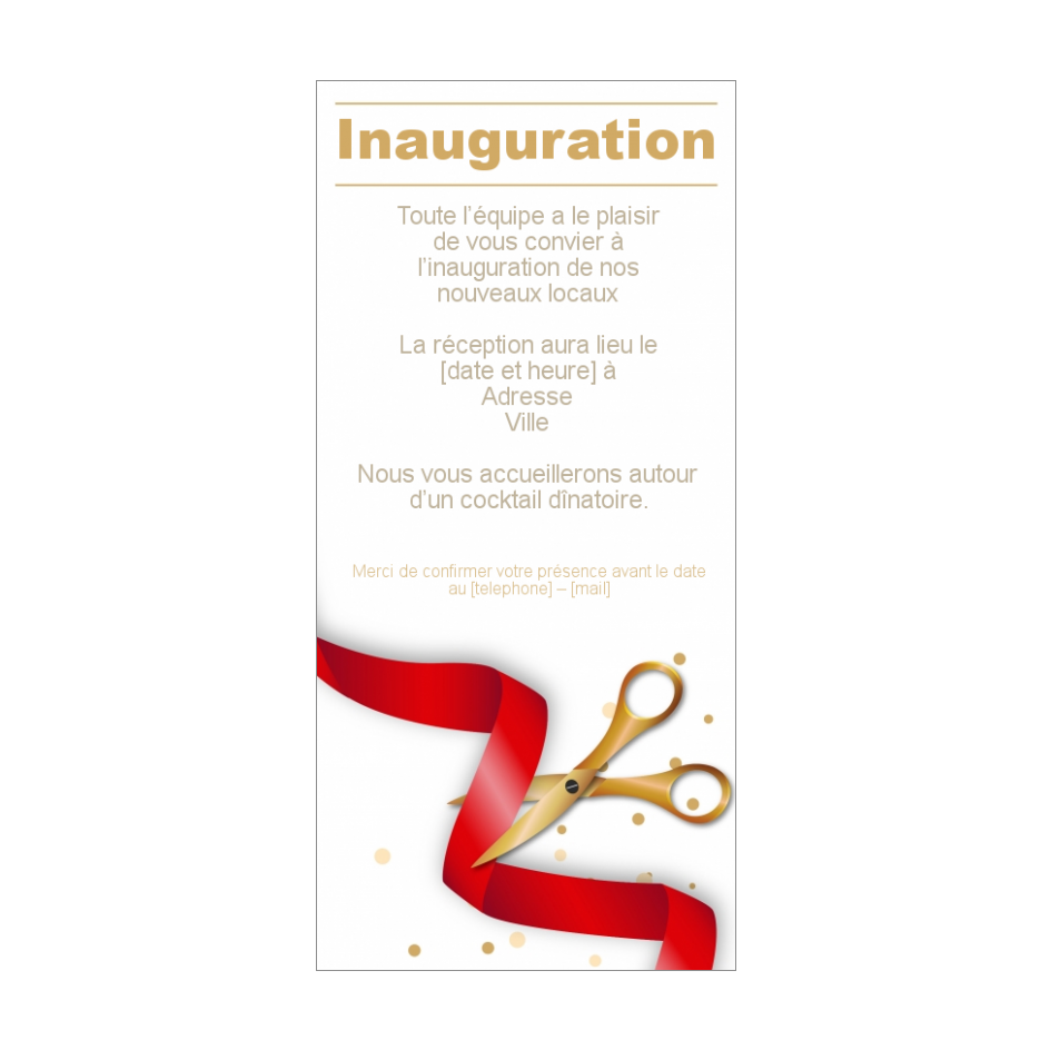 Inauguration Invitation Commerce Rouge Blanc Ruban gratuit à imprimer