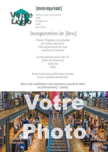 Inauguration Invitation Commerce Blanc Local avec photo à imprimer
