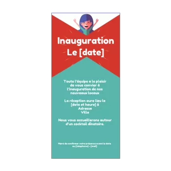 inauguration invitation commerce bleu dessin femme local rouge 