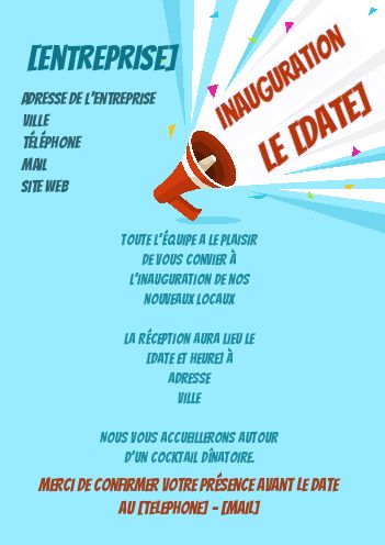 Inauguration Invitation Commerce Bleu Confettis gratuit à imprimer