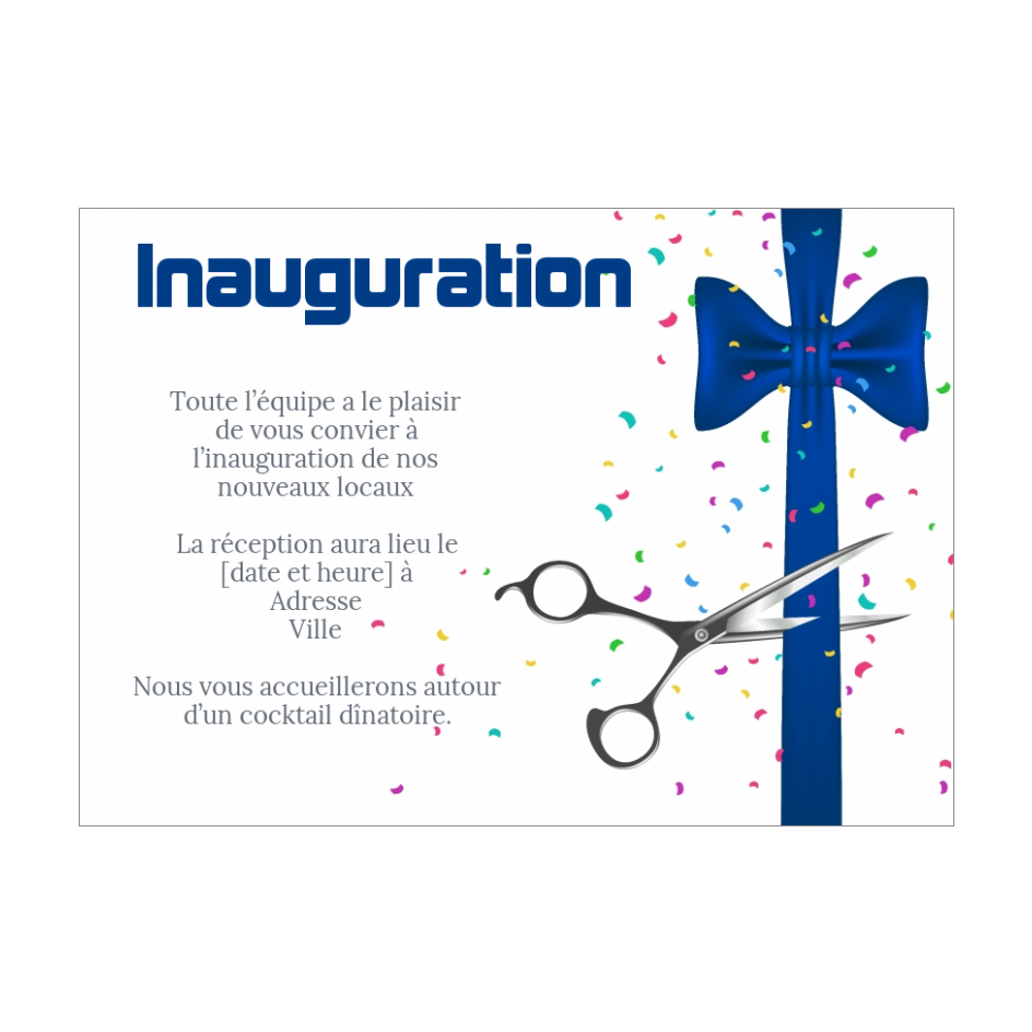 Inauguration Invitation Commerce Bleu Ruban Confettis gratuit à