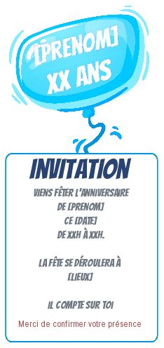 Carte Invitation Anniversaire Ballon Bleu virtuelle gratuit