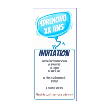 carte invitation anniversaire ballon bleu dessin enfant 