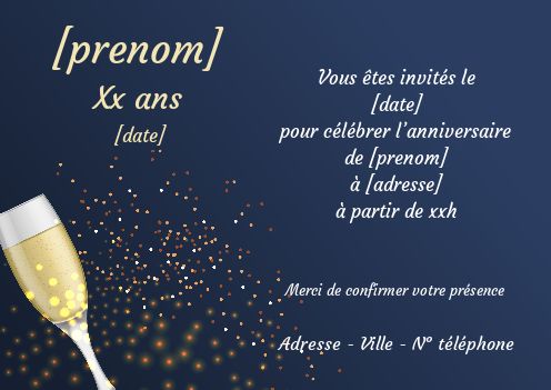 Carte Invitation Anniversaire Champagne Bleu Elegant Gratuit A Imprimer Carte 2658