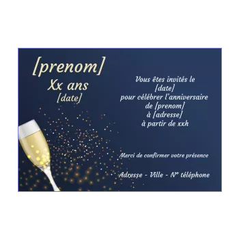 carte invitation anniversaire champagne bleu elegant 