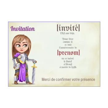 carte invitation anniversaire princesse chevalier enfant fille mauve 