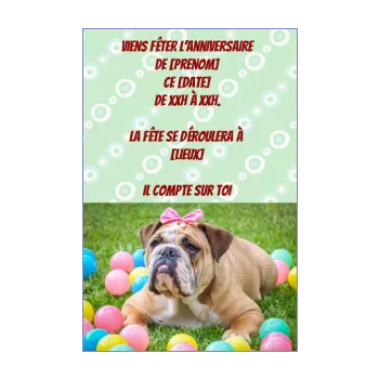 carte invitation anniversaire humour chien boule enfant jardin vert 