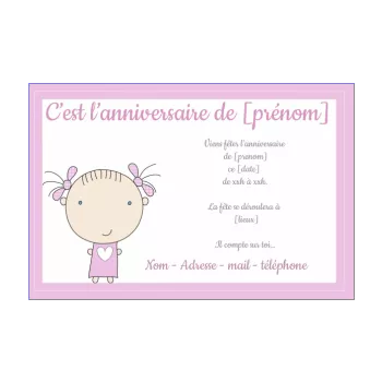 carte invitation anniversaire bebe dessin enfant fille rose 