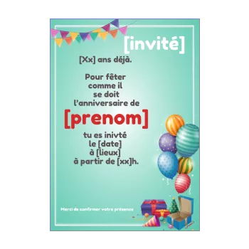 Carte Invitation Anniversaire Enfant Ballon Bleu gratuit à imprimer (carte  3403)
