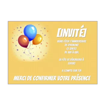 carte invitation anniversaire ballon bleu enfant orange rouge 