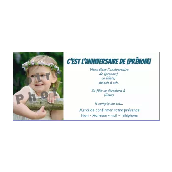 carte invitation anniversaire blanc bleu enfant 
