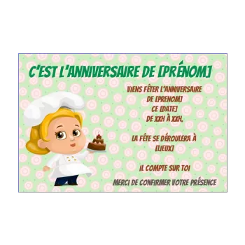 carte invitation anniversaire dessin enfant fille gateau 