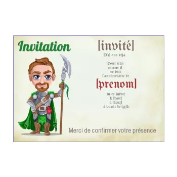 carte invitation anniversaire chevalier dessin enfant garcon vert 