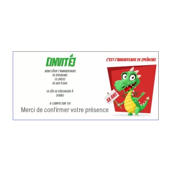 carte invitation anniversaire dinosaure dessin enfant rouge vert animaux 