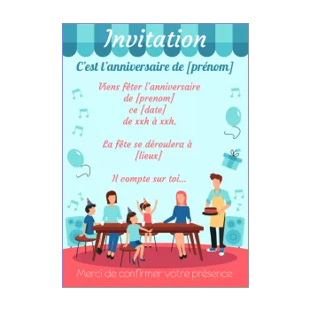 carte invitation anniversaire repas ballon bleu enfant gateau 