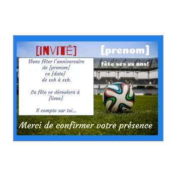 carte invitation anniversaire football ballon bleu enfant sport 