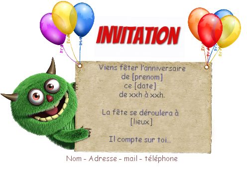 Carte Invitation Anniversaire Enfant Ballon Dessin gratuit à