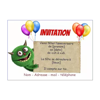 Invitations pour un anniversaire Monstres Rigolos - Au pays de Candice   Carte anniversaire, Carte invitation anniversaire, Modele carte invitation