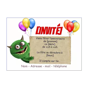 carte invitation anniversaire ballon enfant vert 