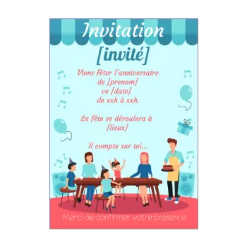 carte invitation anniversaire repas ballon bleu enfant gateau 