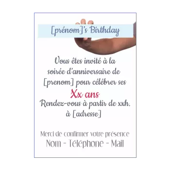 carte invitation anniversaire soiree blanc main 