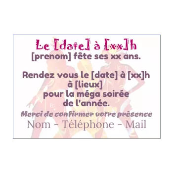 carte invitation anniversaire soiree danse fille orange 