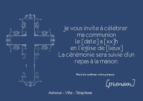 Faire Part Communion Bleu Croix à imprimer