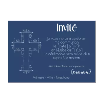 faire part communion bleu croix garcon 