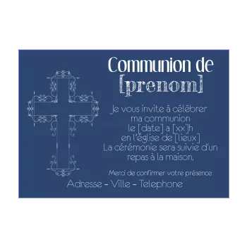 faire part communion bleu croix garcon 