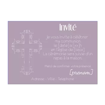 faire part communion croix fille mauve 