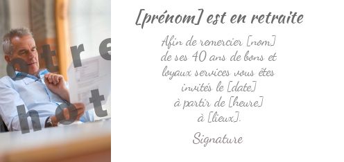Carte Invitation Retraite Blanc avec photo à imprimer