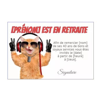 carte invitation retraite humour chat blanc 