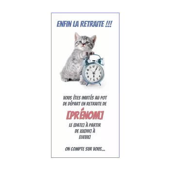 carte invitation retraite chat blanc bleu 