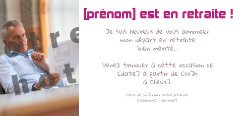 Carte Invitation Retraite Fete Blanc avec photo à imprimer