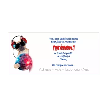 carte invitation retraite fete humour chien blanc 