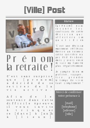 Carte Invitation Retraite Fete Journal avec photo à imprimer