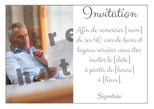 Carte Invitation Retraite Blanc avec photo à imprimer