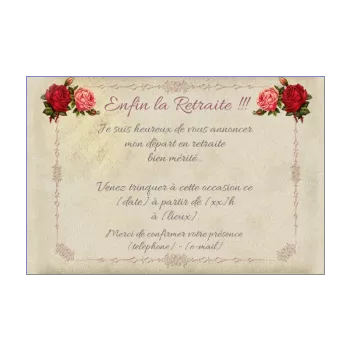 carte invitation retraite fete fleur rose rouge 