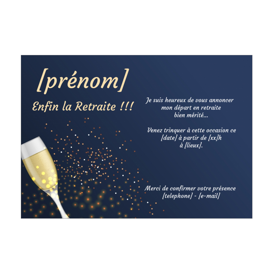 Carte Invitation Retraite Champagne Fete Bleu gratuit à imprimer (carte