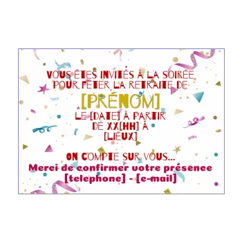 carte invitation retraite fete bleu confettis rouge 