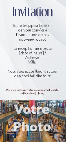 Inauguration Invitation Commerce Gris Local avec photo à imprimer